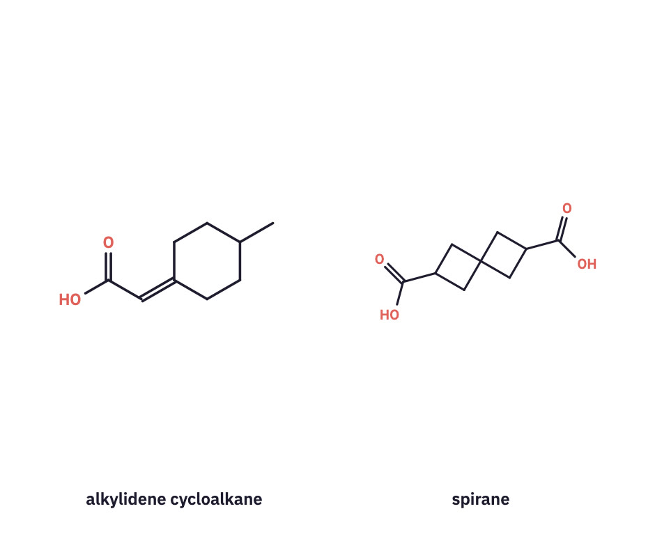Alkylidene cycloalkane and spirane.
