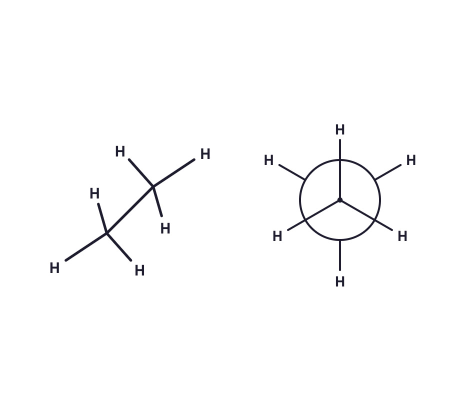 Sawhorse and Newman projections of ethane.